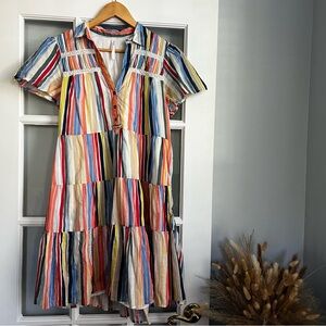 Anthropologie Georgina Tiered Shirtdress Rainbow Stripe